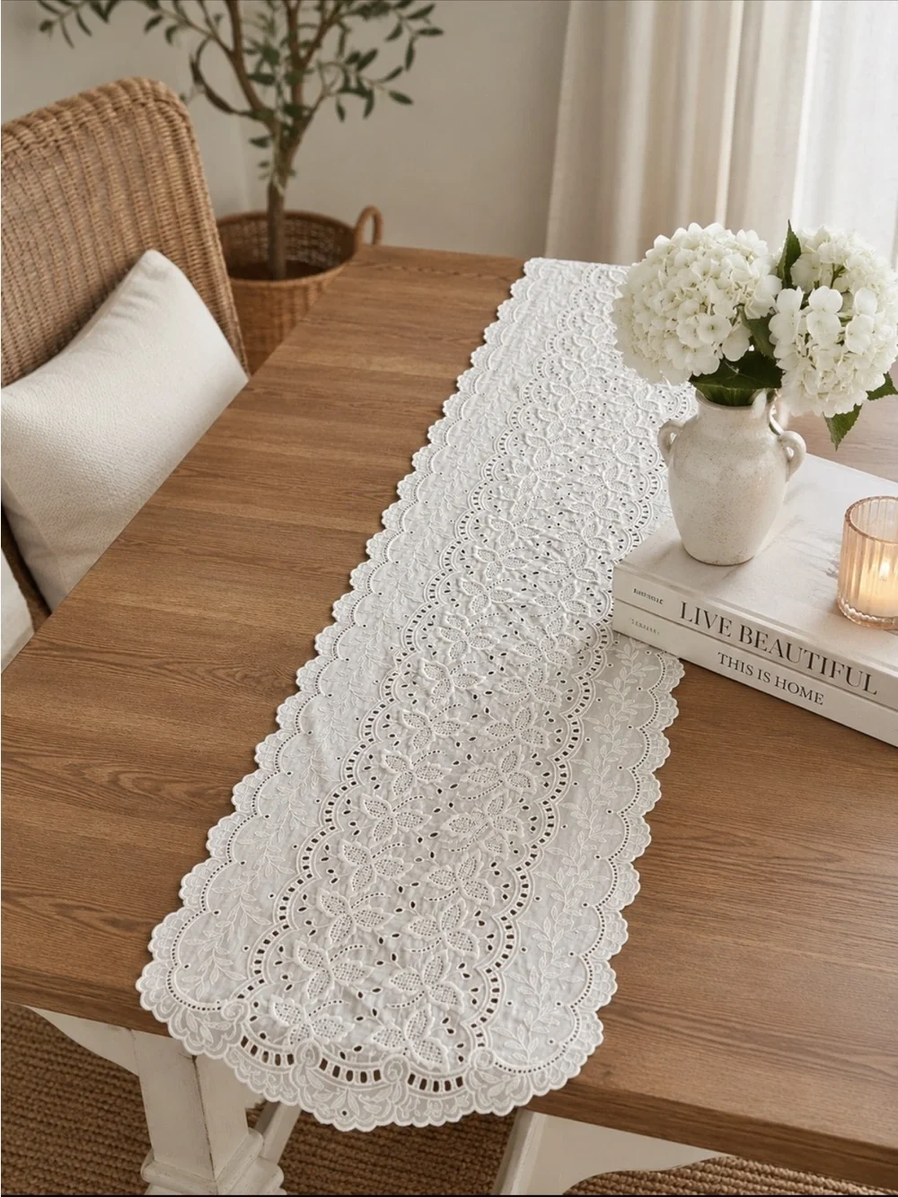 🔥STUNNING WHITE LACE Table Runner Cotton Broderie Anglese NEW PRICE FIRM!